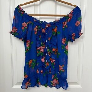Blue Floral Off-Shoulder Blouse | Hollister S